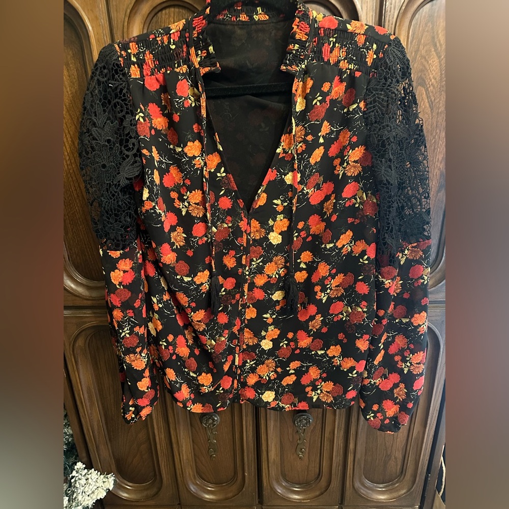 Black and Red Floral Top